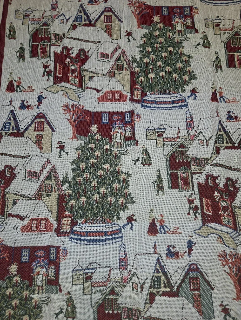 Vintage Christmas Village Woven Tapestry Throw Blanket Afghan Fringe 60x43